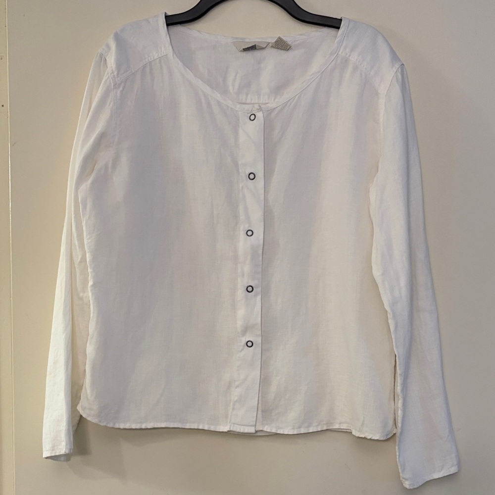 J Jill Women's White Linen Lightweight Long-Sleeve Snap Top, size XS